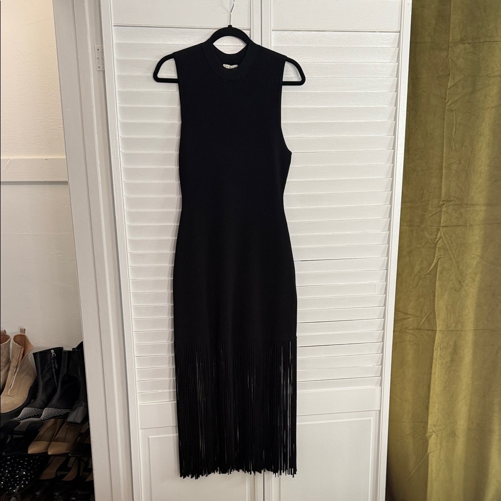 Sandro Sleeveless Black Fringe Midi Dress size medium / large
